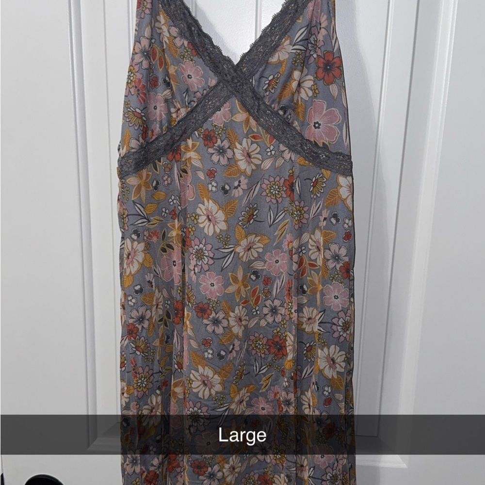 Floral Lace Trim Slip Dress - Large